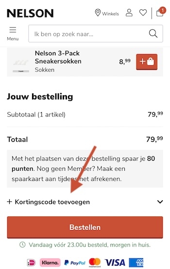 Kortingscode toevoegen (mobile)